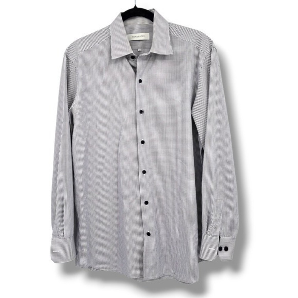 Nina Ricci Mens Dress Shirt Plaid‎ Check Button Down Long Sleeve Collared
